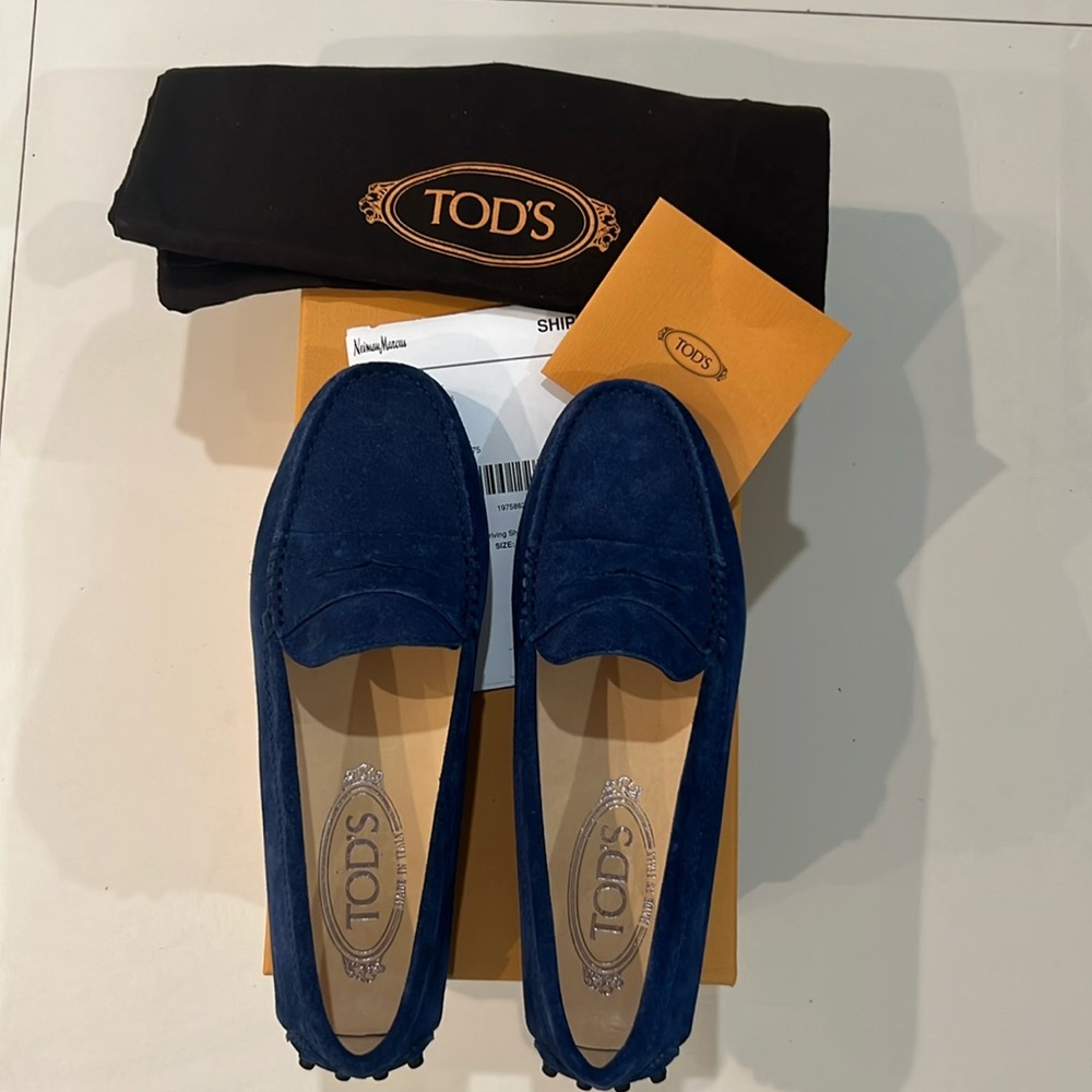 Tod’s City Gommino Driving Shoe in Deep Navy blue suede.